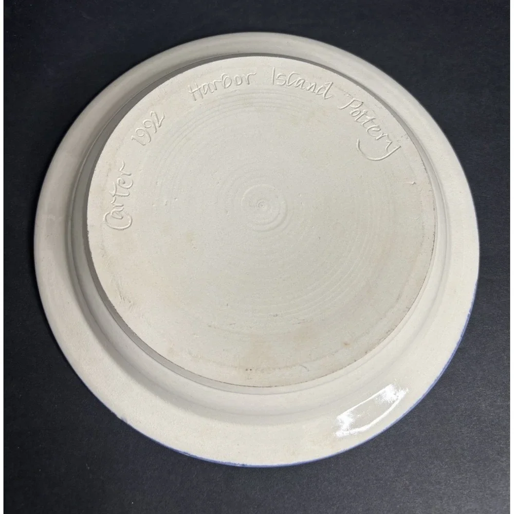 Harbor Island Pottery Plate Studio Art Pottery Star Moon Handmade Painted Signed